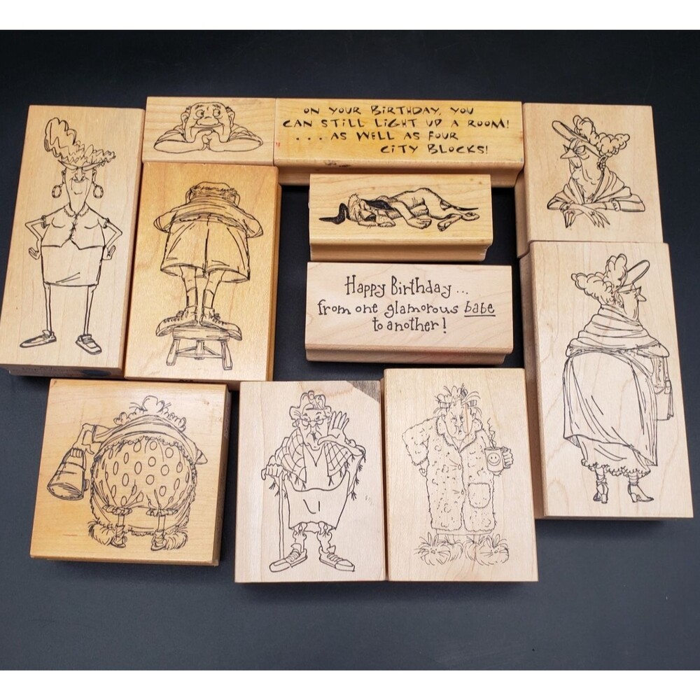 Lot 10 VTG Art Impressions Funny Ladies Front & Back Wood Rubber Stamps 1998